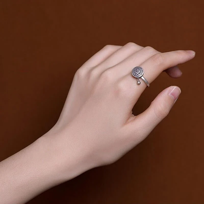 Buddhist Tibetan Prayer Wheel Ring OM Mantra Lotus Floral Ring Buddhist Tibetan Prayer Wheel Ring OM Mantra Lotus Floral Ring