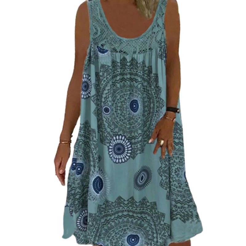 Women Summer O-Neck Sleeveless Print Dress Women Summer O-Neck Sleeveless Print Dress