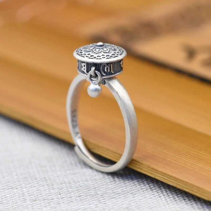 Buddhist Tibetan Prayer Wheel Ring OM Mantra Lotus Floral Ring Buddhist Tibetan Prayer Wheel Ring OM Mantra Lotus Floral Ring