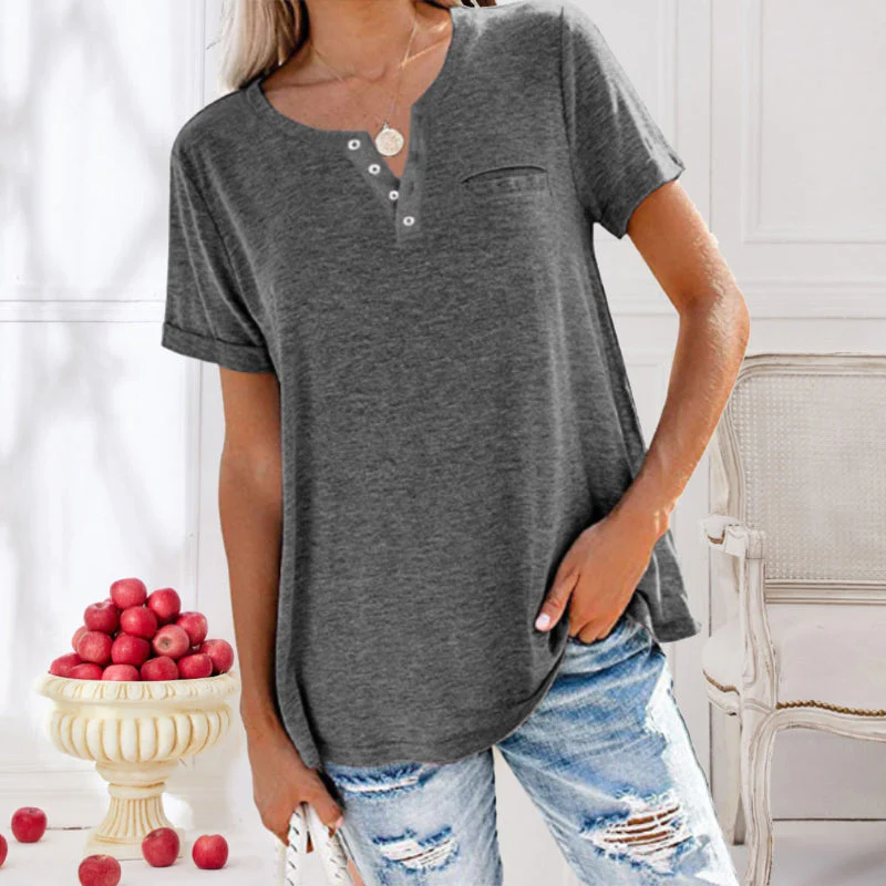 Fashion Solid Color Pocket Short Sleeve T-Shirt Fashion Solid Color Pocket Short Sleeve T-Shirt