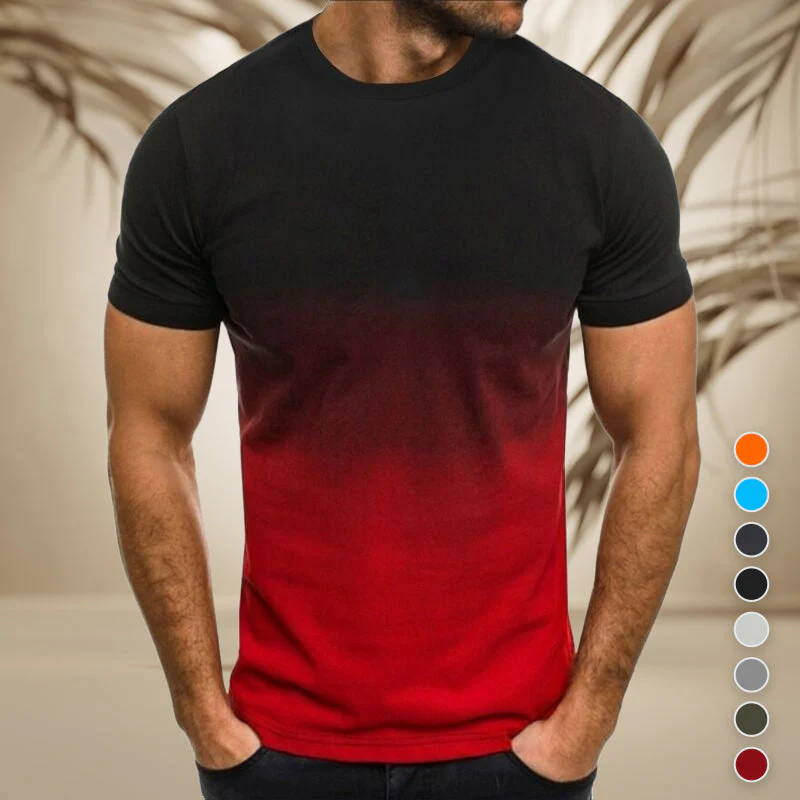 Gradient Print Round Neck Short Sleeve T...