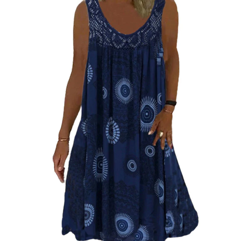 Women Summer O-Neck Sleeveless Print Dress Women Summer O-Neck Sleeveless Print Dress