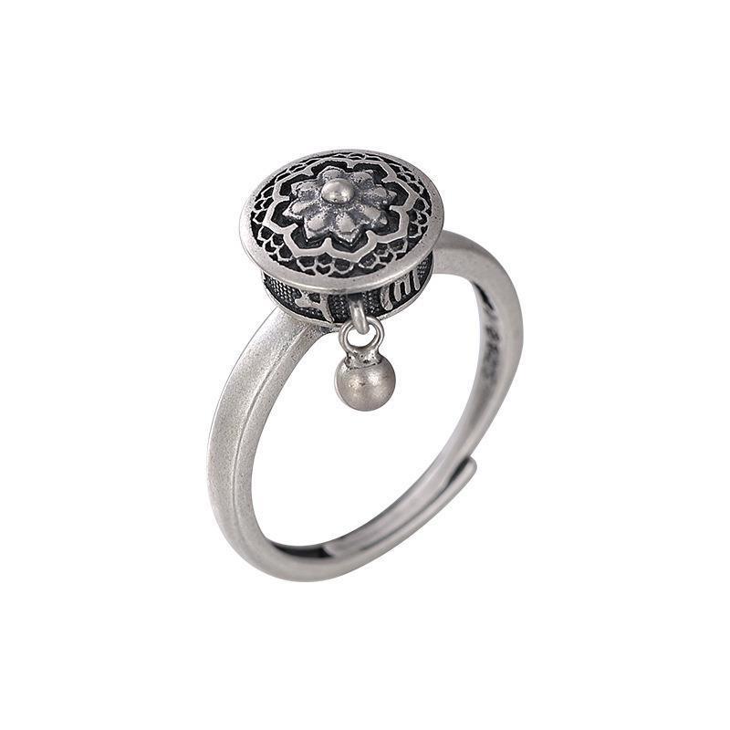 Buddhist Tibetan Prayer Wheel Ring OM Mantra Lotus Floral Ring Buddhist Tibetan Prayer Wheel Ring OM Mantra Lotus Floral Ring
