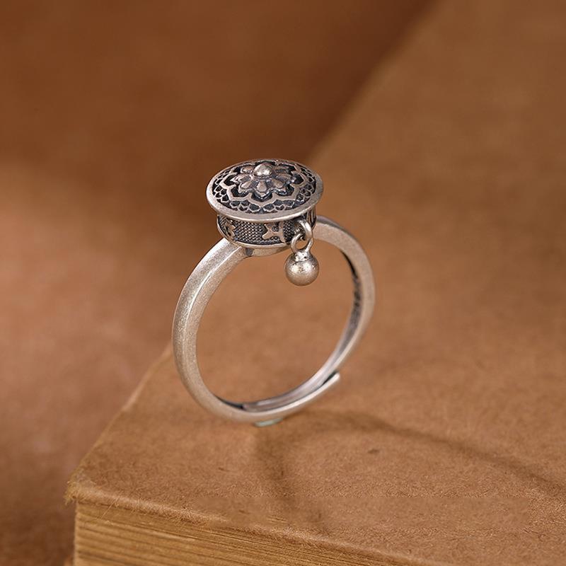 Buddhist Tibetan Prayer Wheel Ring OM Mantra Lotus Floral Ring Buddhist Tibetan Prayer Wheel Ring OM Mantra Lotus Floral Ring