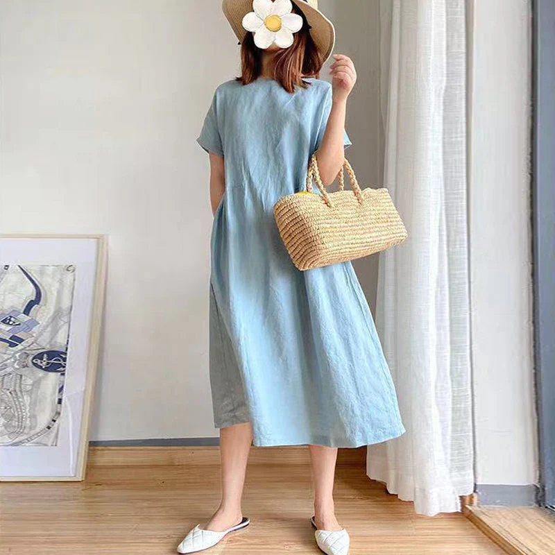 Simple Solid Color Short Sleeve Dress Simple Solid Color Short Sleeve Dress