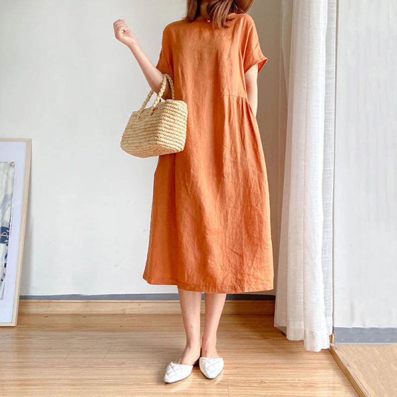 Simple Solid Color Short Sleeve Dress Simple Solid Color Short Sleeve Dress