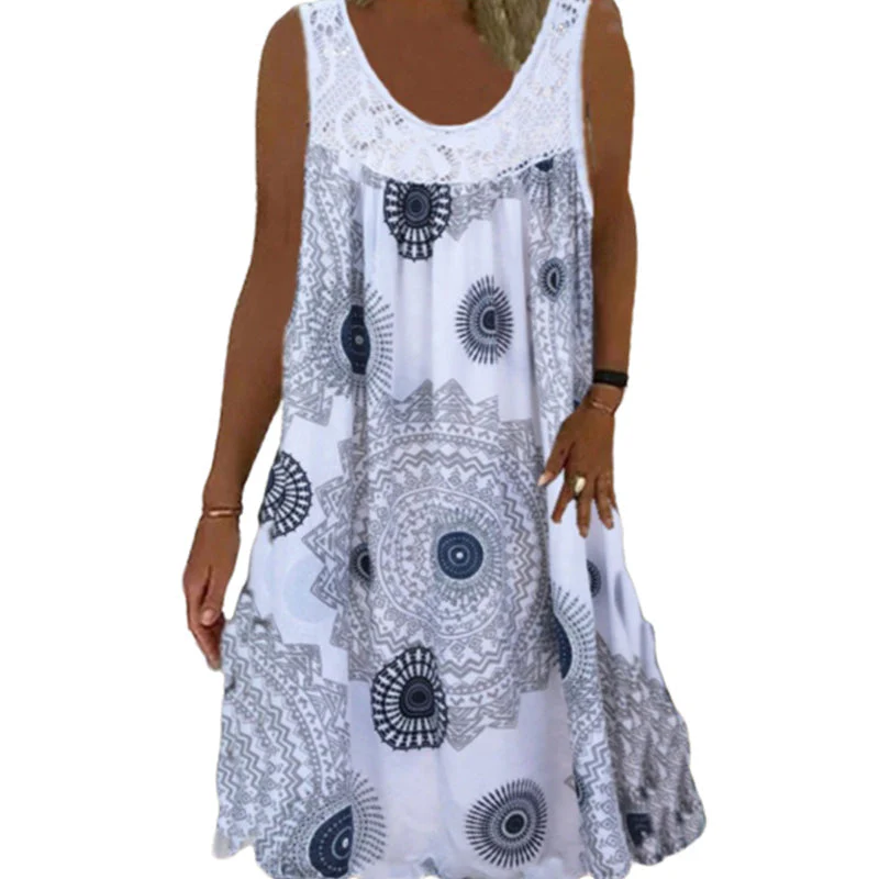 Women Summer O-Neck Sleeveless Print Dress Women Summer O-Neck Sleeveless Print Dress