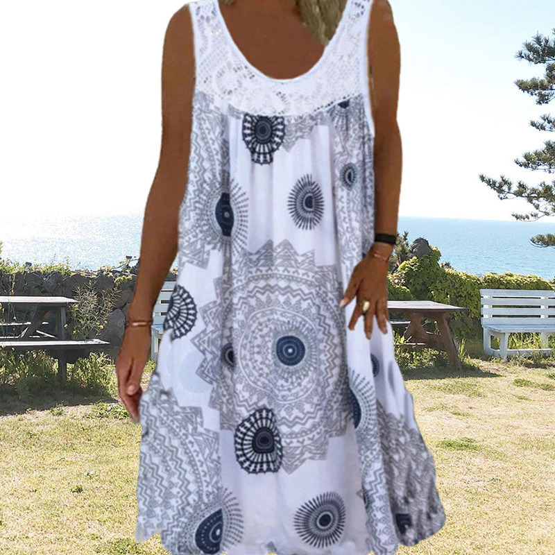 Women Summer O-Neck Sleeveless Print Dress Women Summer O-Neck Sleeveless Print Dress