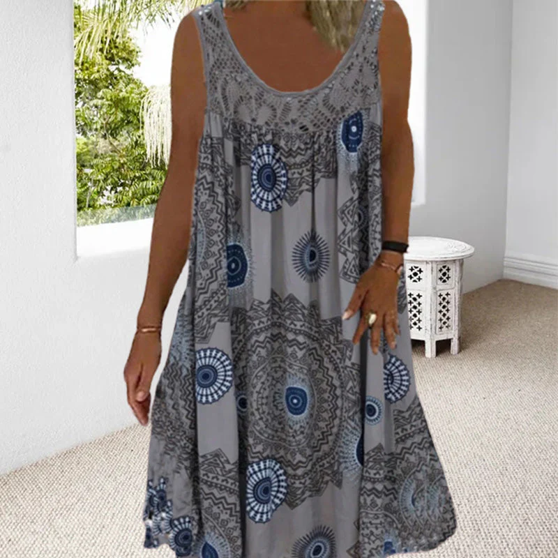 Women Summer O-Neck Sleeveless Print Dress Women Summer O-Neck Sleeveless Print Dress