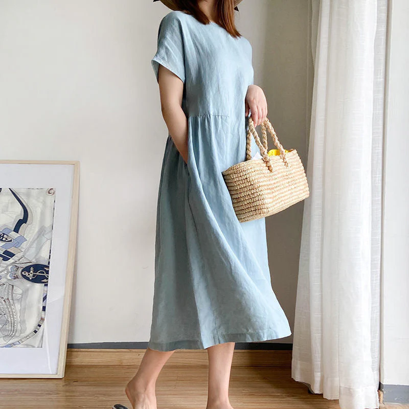 Simple Solid Color Short Sleeve Dress Simple Solid Color Short Sleeve Dress