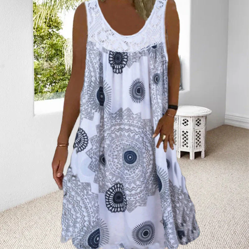 Women Summer O-Neck Sleeveless Print Dress Women Summer O-Neck Sleeveless Print Dress