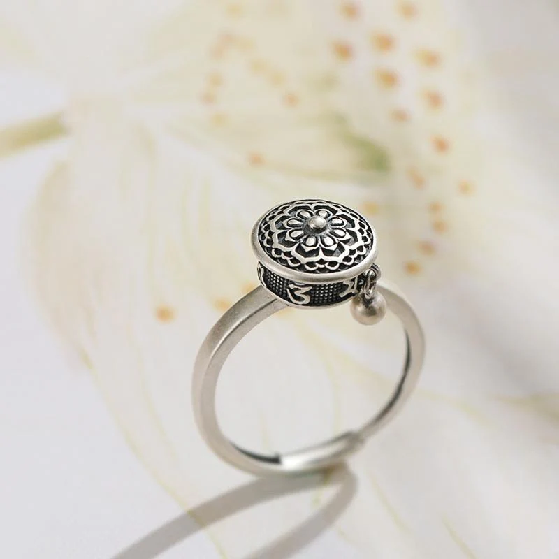 Buddhist Tibetan Prayer Wheel Ring OM Mantra Lotus Floral Ring Buddhist Tibetan Prayer Wheel Ring OM Mantra Lotus Floral Ring