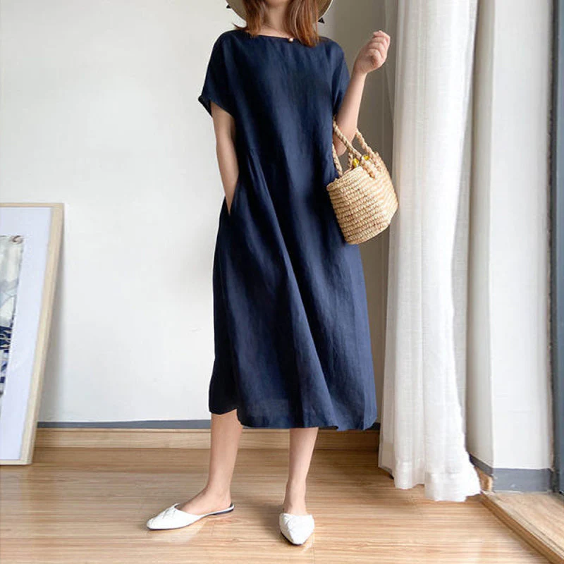 Simple Solid Color Short Sleeve Dress Simple Solid Color Short Sleeve Dress