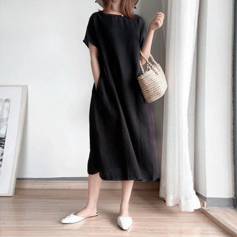 Simple Solid Color Short Sleeve Dress Simple Solid Color Short Sleeve Dress