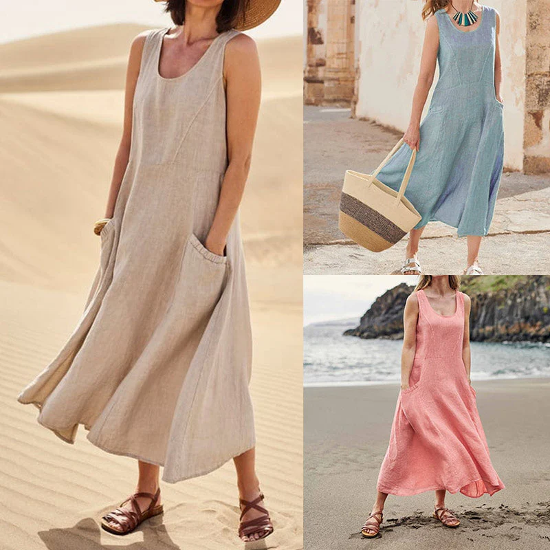 Women's Sleeveless Cotton And Linen Dress Women's Sleeveless Cotton And Linen Dress