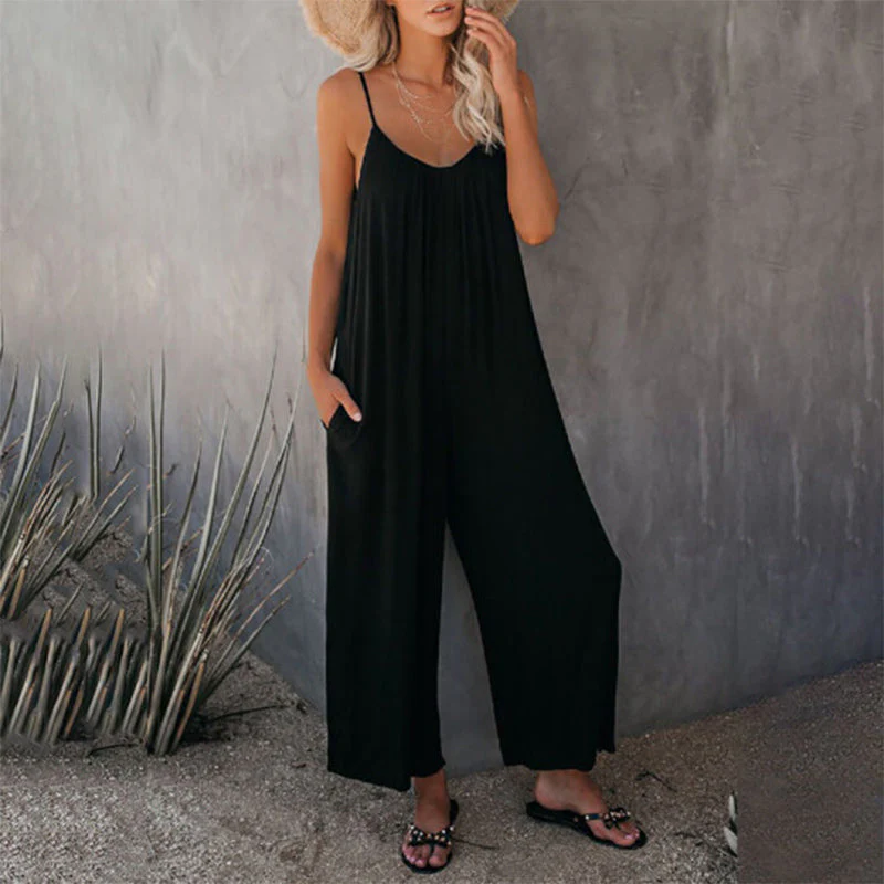 Loose Sleeveless Strap Stretchy Jumpsuit Loose Sleeveless Strap Stretchy Jumpsuit