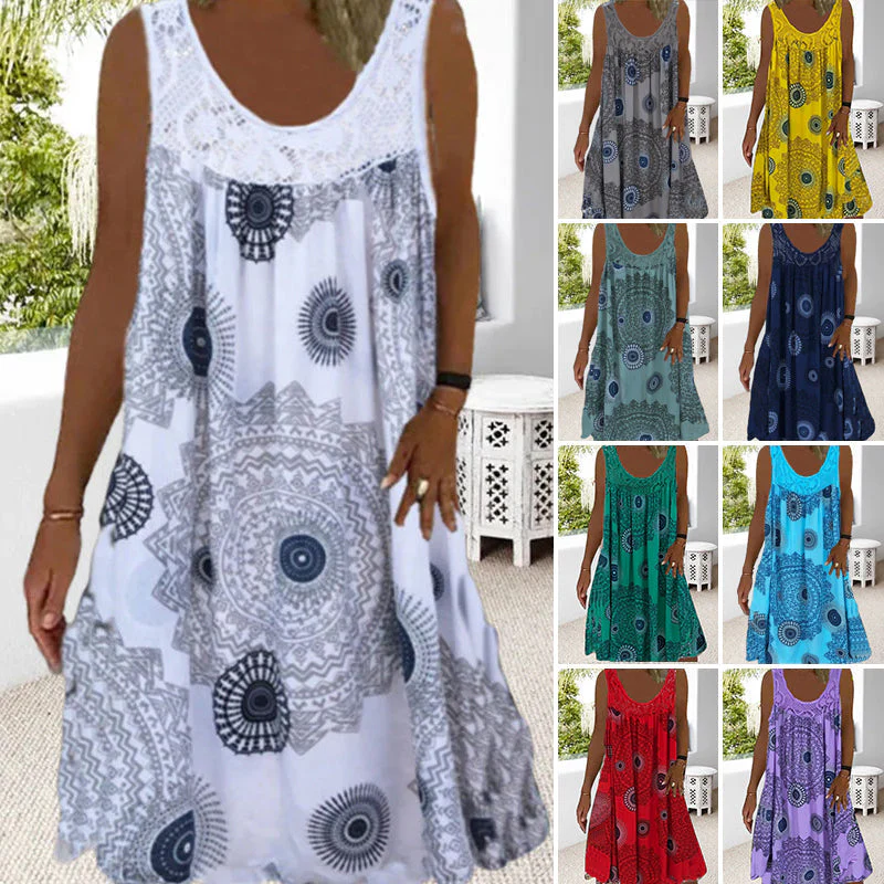 Women Summer O-Neck Sleeveless Print Dress Women Summer O-Neck Sleeveless Print Dress