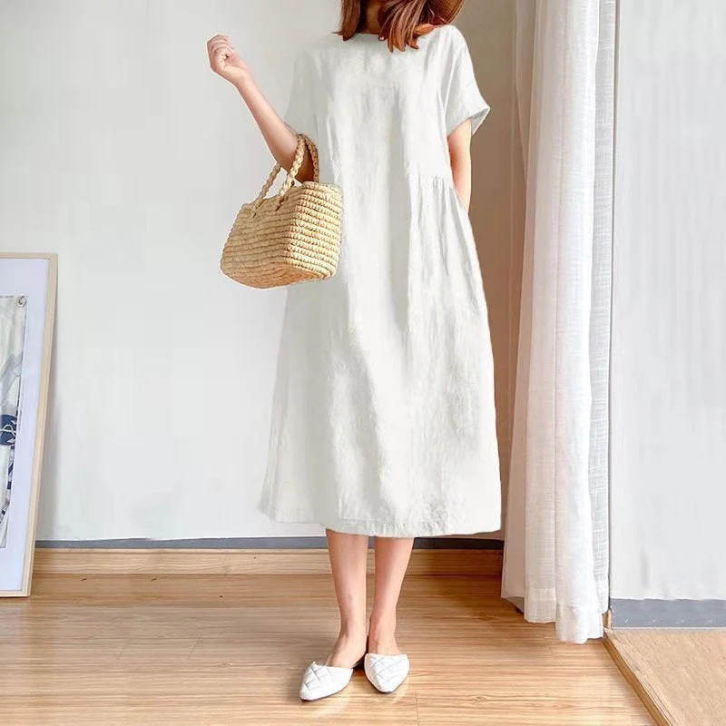Simple Solid Color Short Sleeve Dress Simple Solid Color Short Sleeve Dress
