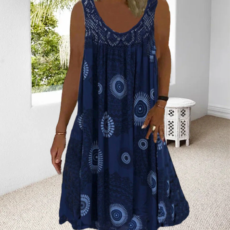 Women Summer O-Neck Sleeveless Print Dress Women Summer O-Neck Sleeveless Print Dress