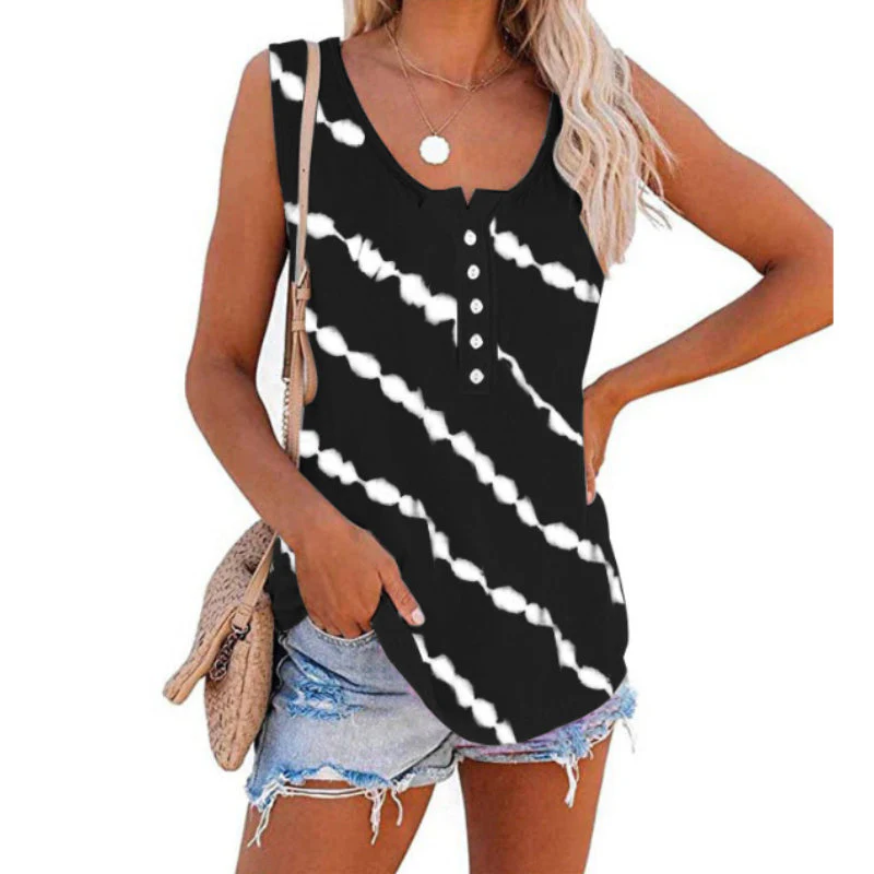 Women's Diagonal Stripe Button Crew Neck Tank Top Women's Diagonal Stripe Button Crew Neck Tank Top