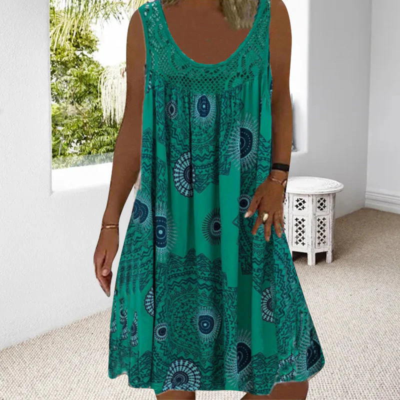 Women Summer O-Neck Sleeveless Print Dress Women Summer O-Neck Sleeveless Print Dress