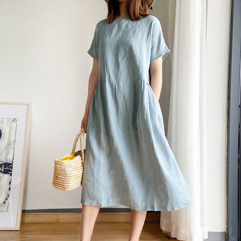 Simple Solid Color Short Sleeve Dress Simple Solid Color Short Sleeve Dress