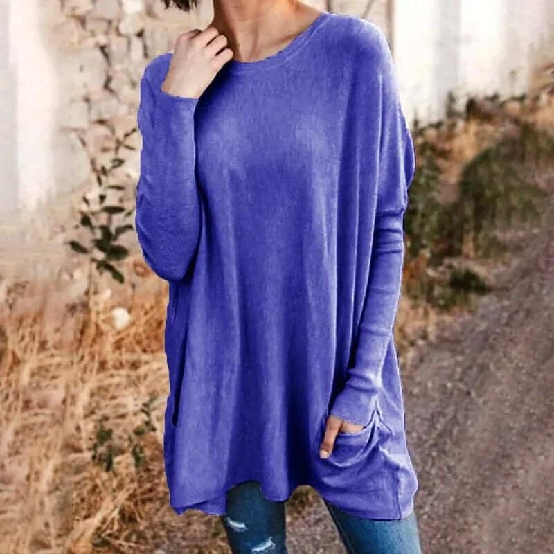 Round Neck Long Sleeve Loose Pocket Solid T-Shirt Round Neck Long Sleeve Loose Pocket Solid T-Shirt