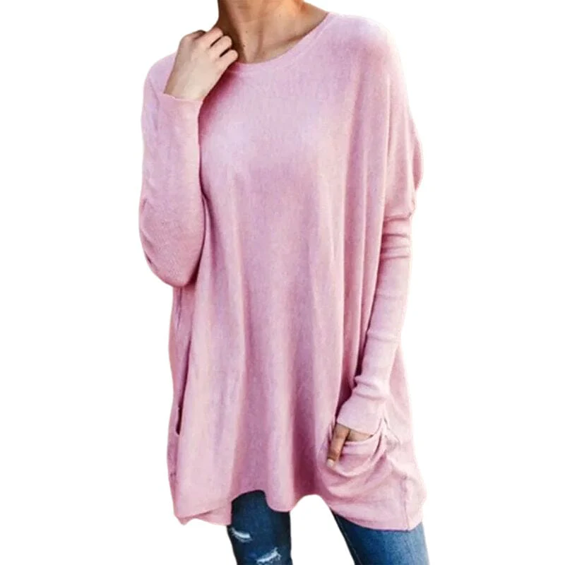 Round Neck Long Sleeve Loose Pocket Solid T-Shirt Round Neck Long Sleeve Loose Pocket Solid T-Shirt