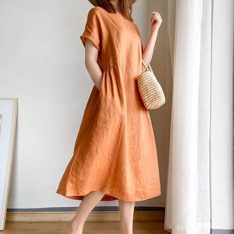Simple Solid Color Short Sleeve Dress Simple Solid Color Short Sleeve Dress