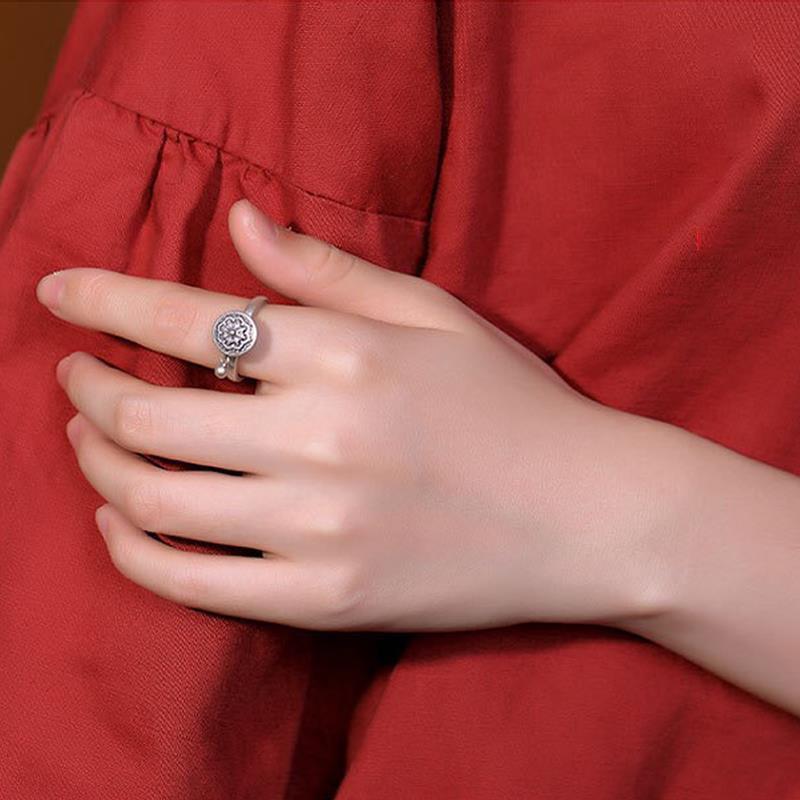 Buddhist Tibetan Prayer Wheel Ring OM Mantra Lotus Floral Ring Buddhist Tibetan Prayer Wheel Ring OM Mantra Lotus Floral Ring