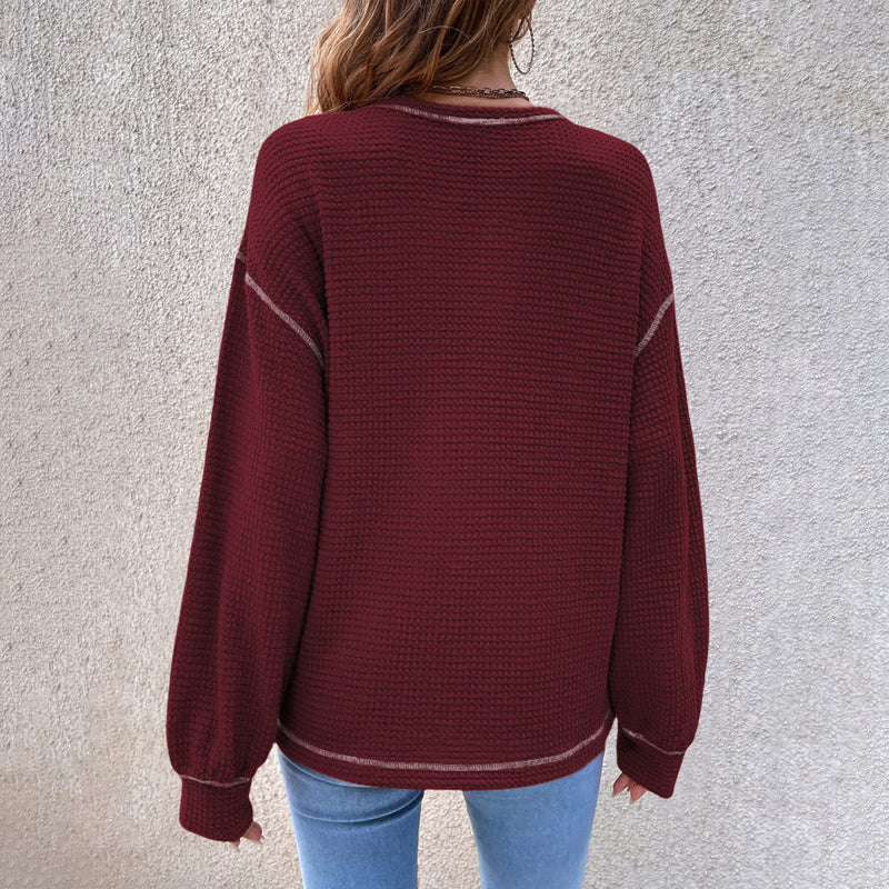 Top-stitching Drop Shoulder Pocket Patched Sweater