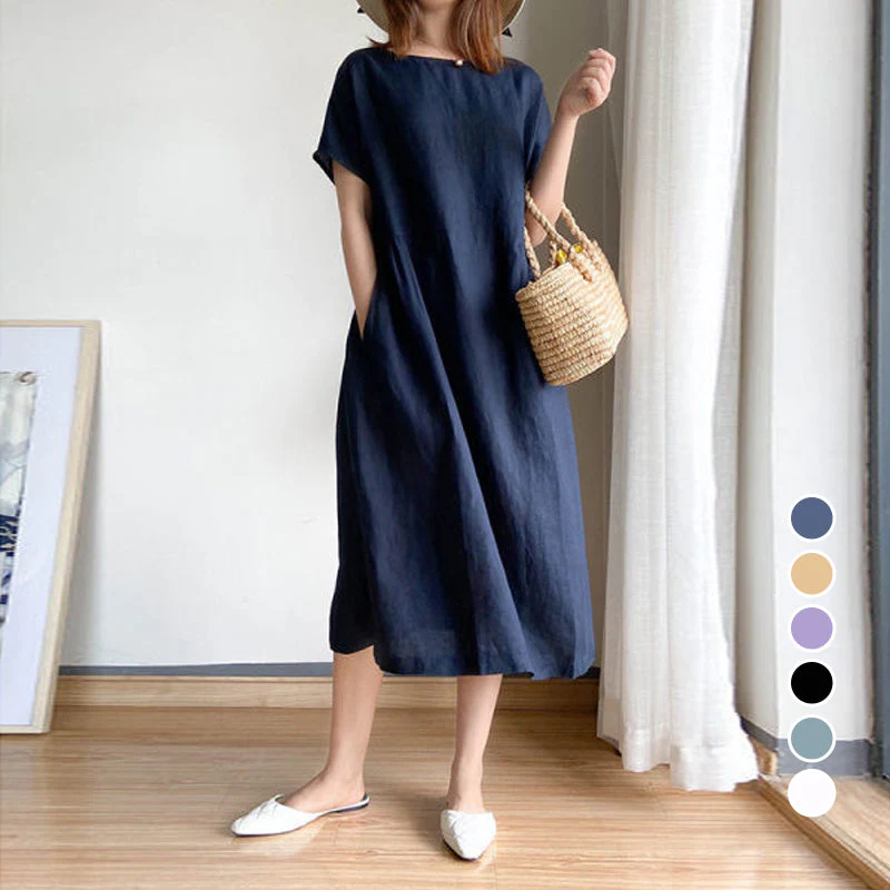 Simple Solid Color Short Sleeve Dress Simple Solid Color Short Sleeve Dress