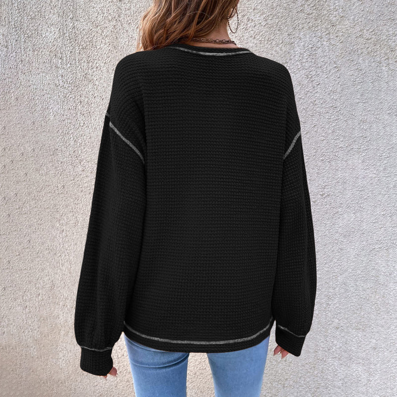Top-stitching Drop Shoulder Pocket Patched Sweater