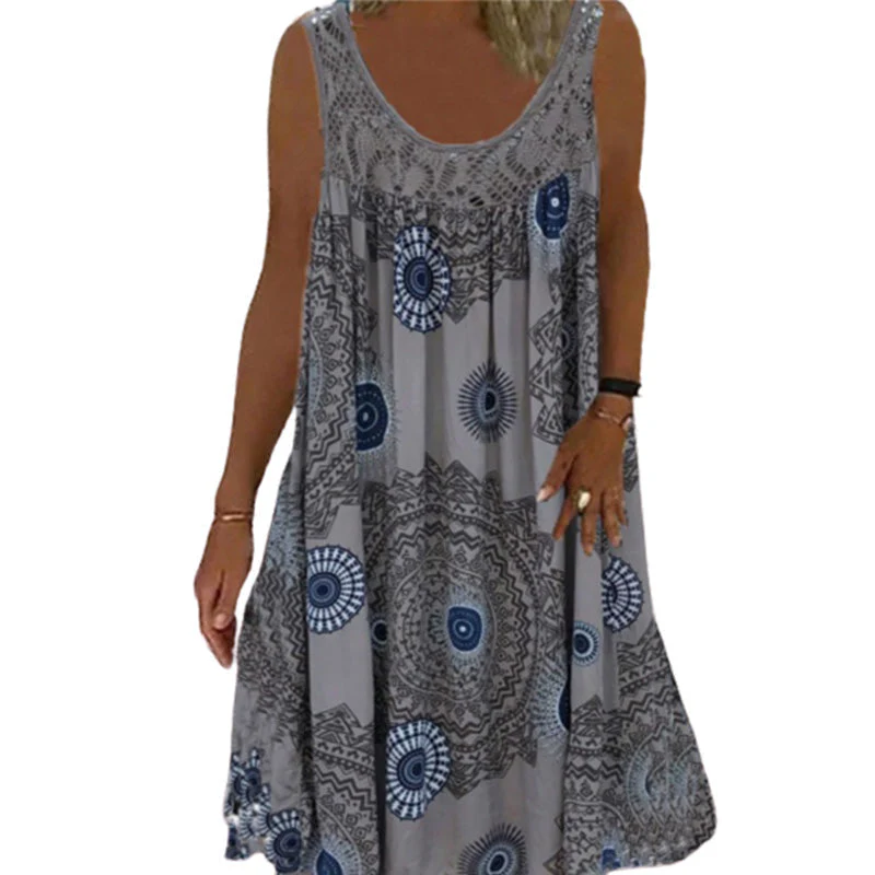 Women Summer O-Neck Sleeveless Print Dress Women Summer O-Neck Sleeveless Print Dress