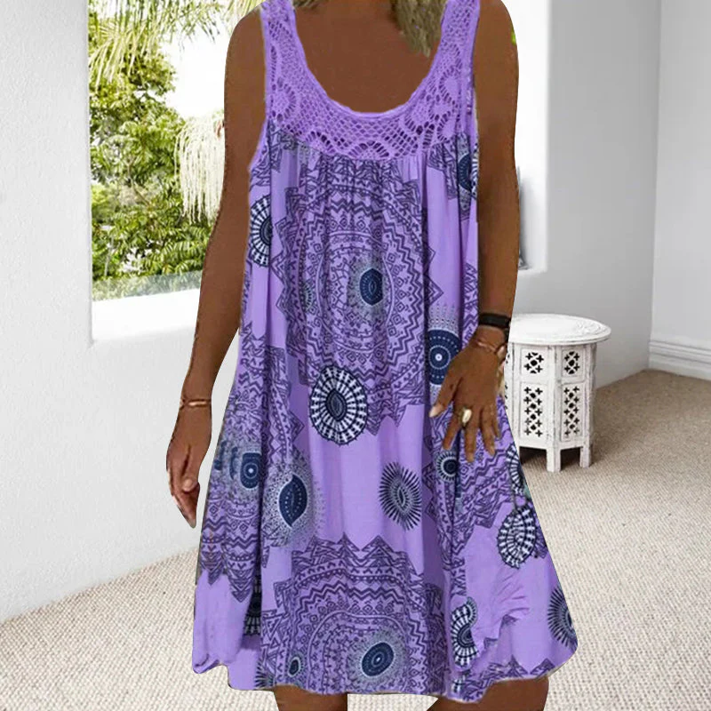 Women Summer O-Neck Sleeveless Print Dress Women Summer O-Neck Sleeveless Print Dress