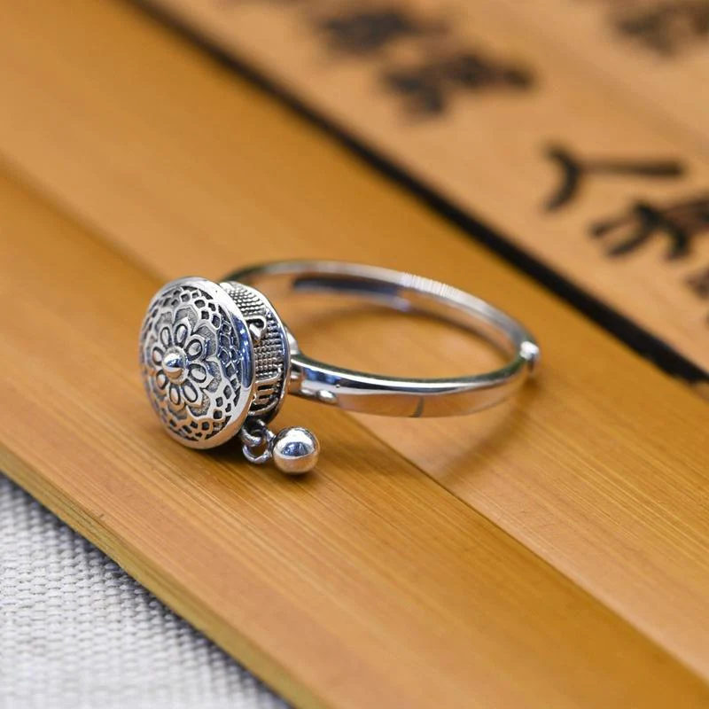Buddhist Tibetan Prayer Wheel Ring OM Mantra Lotus Floral Ring Buddhist Tibetan Prayer Wheel Ring OM Mantra Lotus Floral Ring