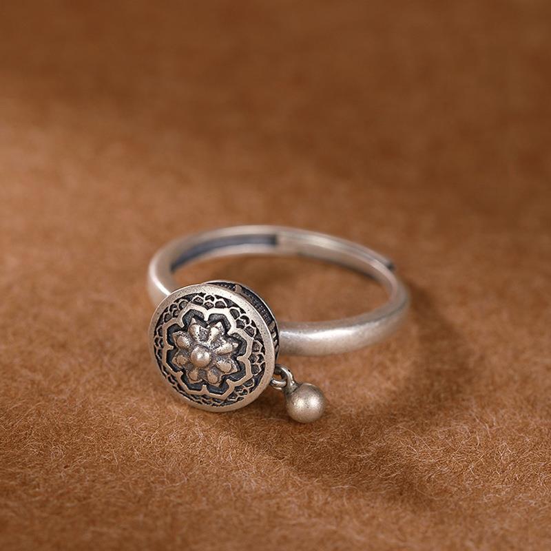 Buddhist Tibetan Prayer Wheel Ring OM Mantra Lotus Floral Ring Buddhist Tibetan Prayer Wheel Ring OM Mantra Lotus Floral Ring