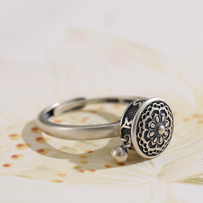 Buddhist Tibetan Prayer Wheel Ring OM Mantra Lotus Floral Ring Buddhist Tibetan Prayer Wheel Ring OM Mantra Lotus Floral Ring