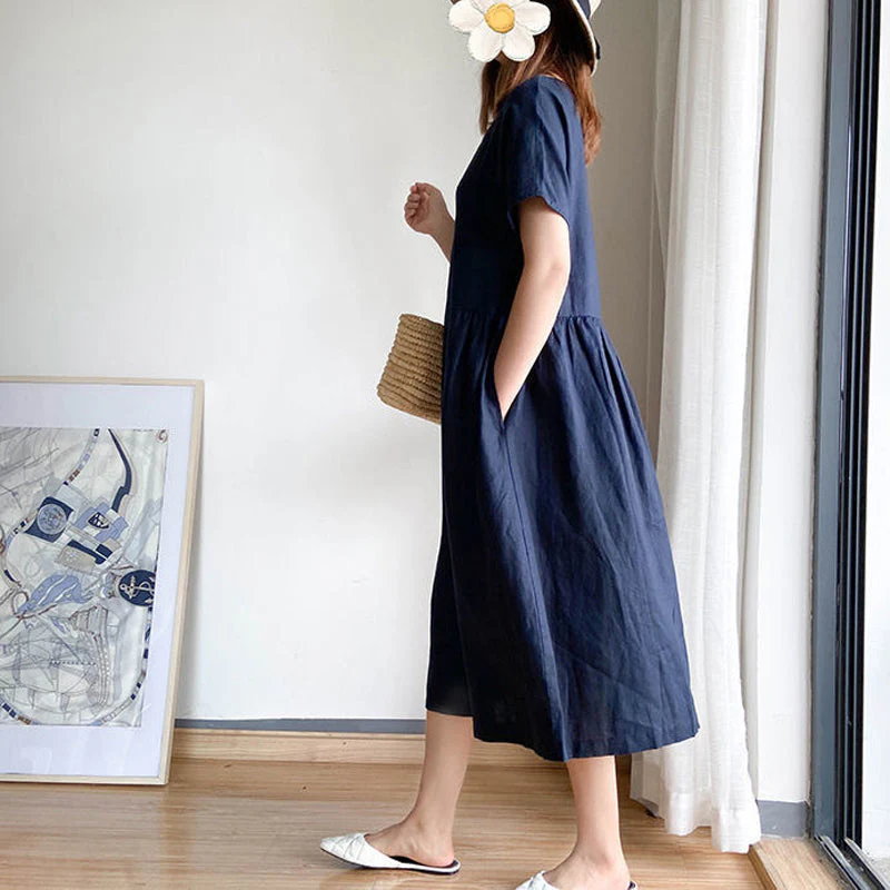 Simple Solid Color Short Sleeve Dress Simple Solid Color Short Sleeve Dress